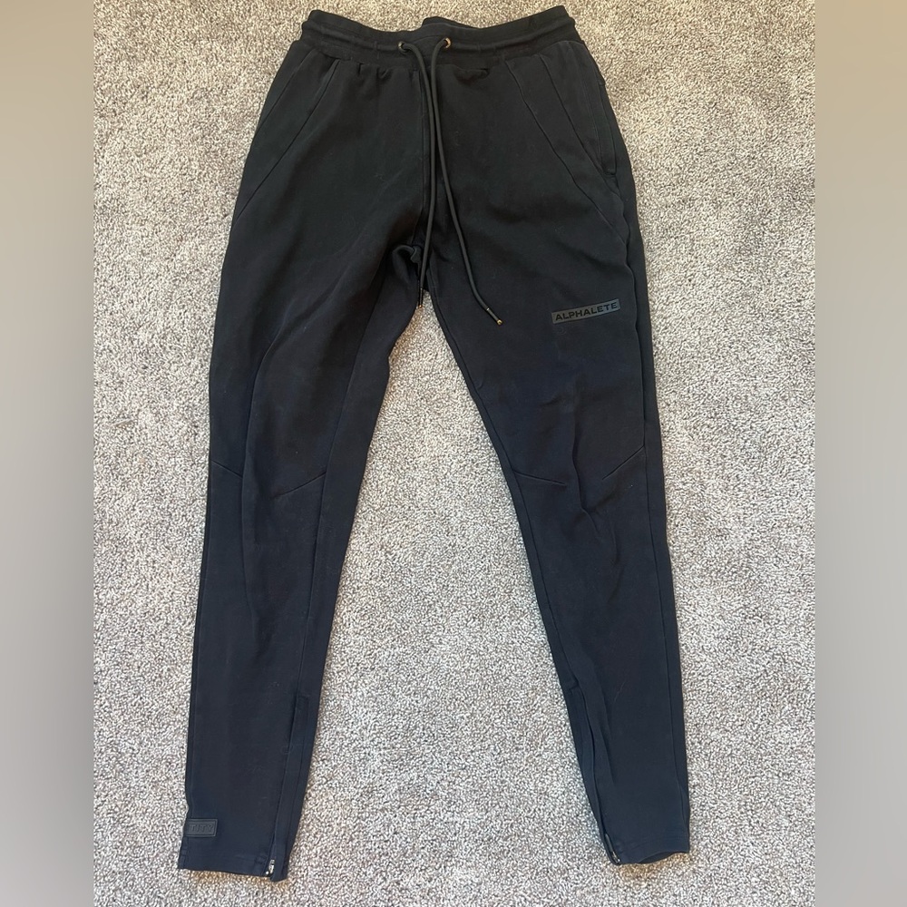 BLACK SIZE M/S ALPHALETE IDENTITY JOGGER-SWEATPANTS ZIPPERS ON POCKETS/CALF